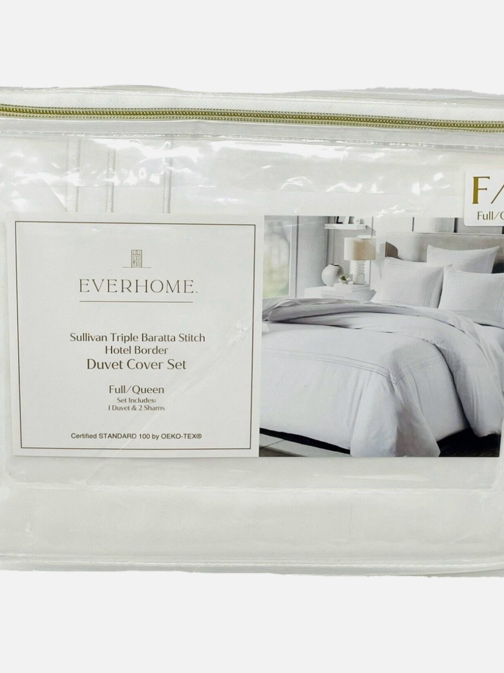 Bed Bath & Beyond Everhome White Gray Hotel Border Duvet Cover Set